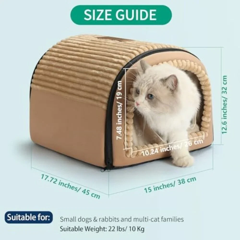 Smart Heated Cat Bed Cave Pet House for Indoor Cats & Small Dogs, Washable & Fol